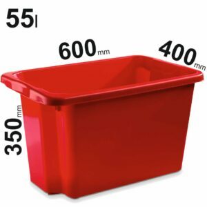 55l Raudonos spalvos plastikinės dėžės NORDIC 600x400x350mm 75500300