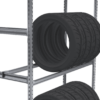 Rack for tires with one crossbar hung on the uprights and one horizontally