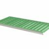 Shelf with green perforated plastic covers