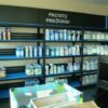 Shelves with blue perforated plastic shelf covers