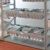 Recessed container rack shelves