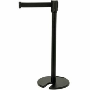 Barrier post with 2m long retractable strip and base cutout