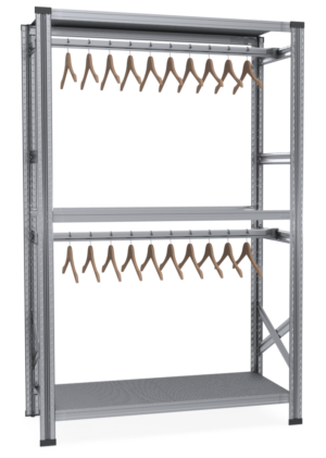 Two-level racks for clothes 1982x500mm with centrally mounted hanger, base module