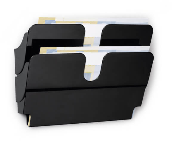 Horizontaler Broschürenhalter mit 2 Fächern Flexiplus A4, schwarze Farbe