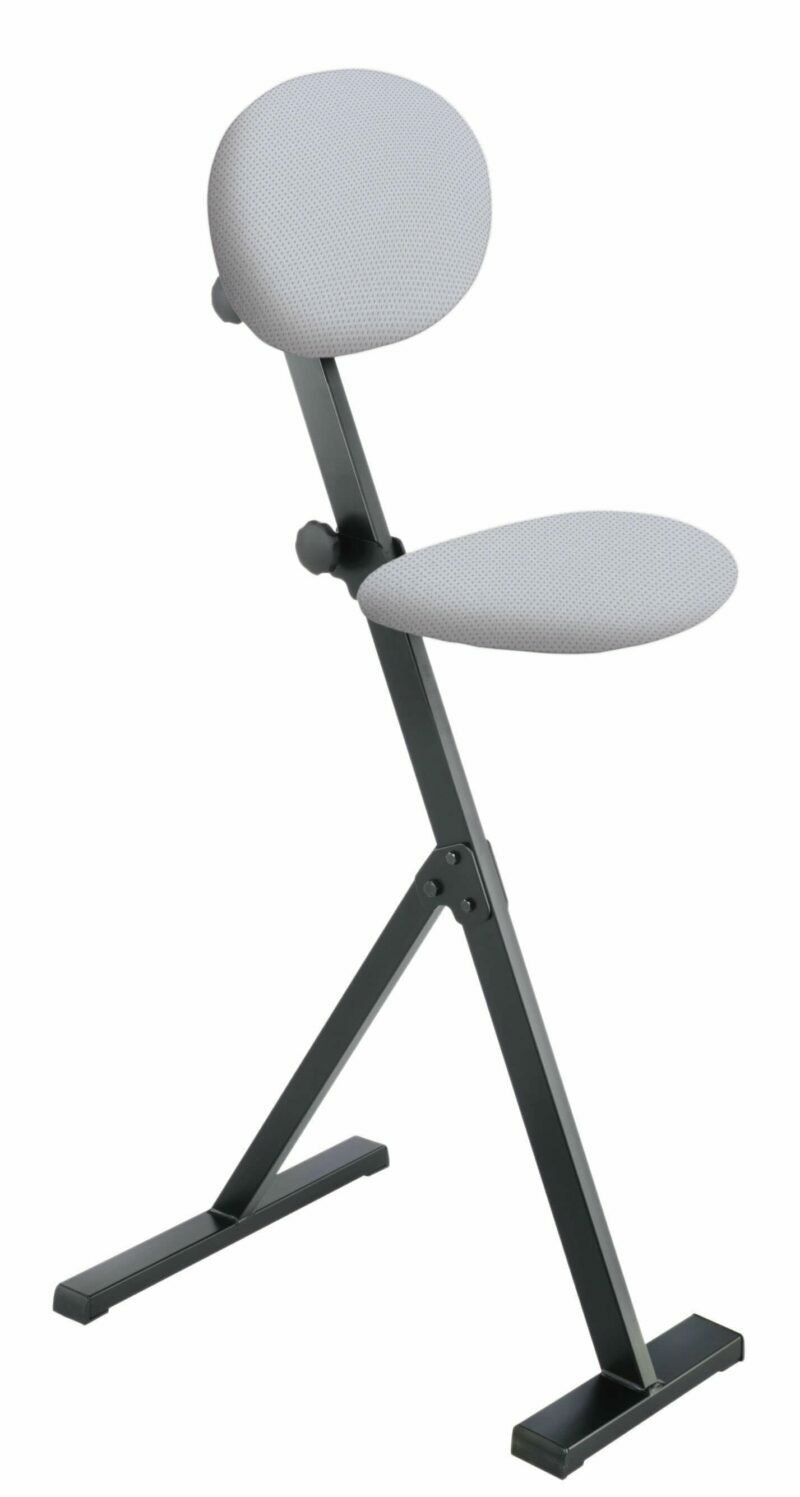 A chair for working while standing with a black frame