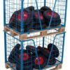 Net containers for pallets, with v-shaped opening, blue RAL5012 color