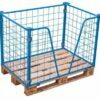 Net containers for pallets, with v-shaped opening, blue RAL5012 color