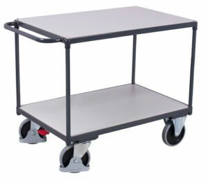ESD platforminiai vežimėliai - darbastaliai dvejomis lentynomis