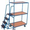 Three-shelf order picking carts with drop-down stepsThree-shelf order-picking carts with drop-down steps