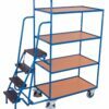 Order picking carts with drop-down steps