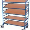 Trolleys for EURO boxes, with five shelves with an adjustable angle of inclination