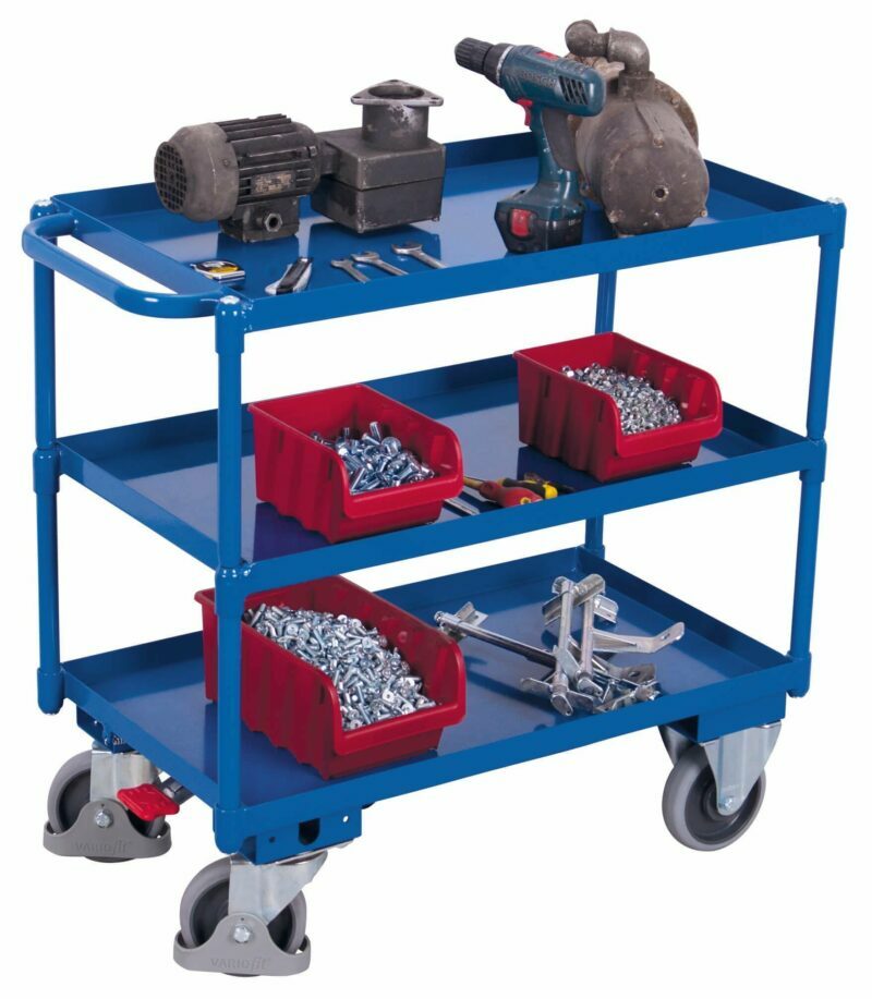 Carts with three recessed tub-style shelves