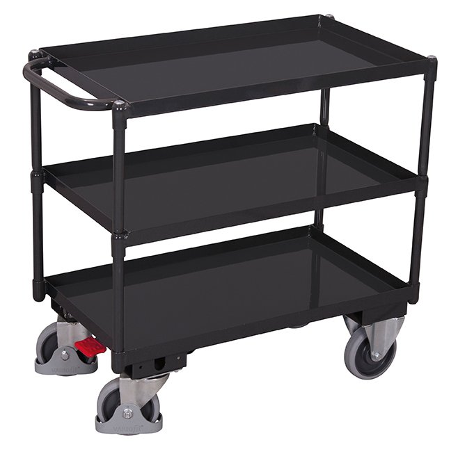 Trolley with three recessed shelves