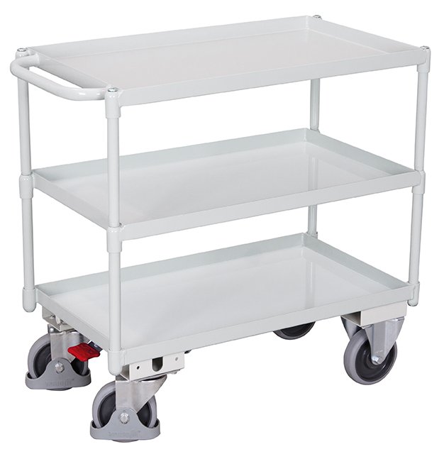 Trolley with three recessed shelves