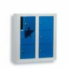 6-compartment wall cabinets for personal belongings, with blue doors