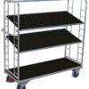 Three galvanized steel trolleys, mesh shelves, non-slip rubber coating