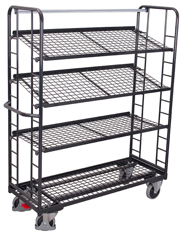 Anthracite trolleys with tilting shelves