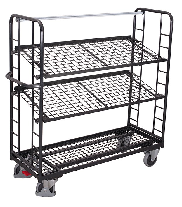 Anthracite trolleys with tilting shelves