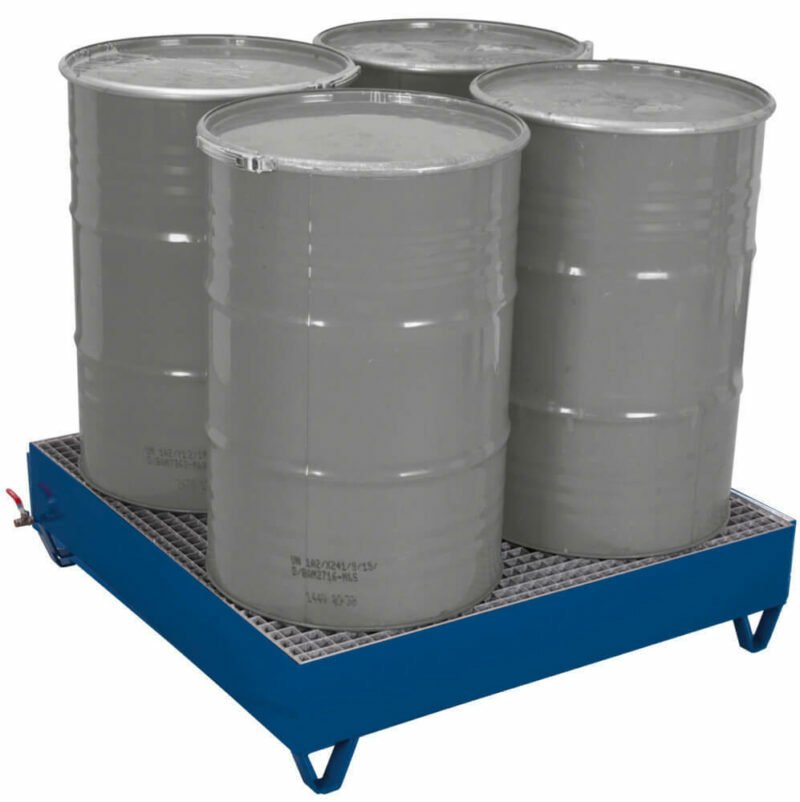 240l-Behälter für Leckagen, vier 200l-Fässer