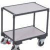 Electrically conductive ESD double-shelf trolleys for EURO boxes with central brake