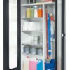 Cupboards for cleaning products with glass doors