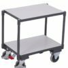 Electrically conductive ESD two-level shelf trolleys for EURO boxes with central brake
