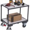 Electrically conductive ESD double-shelf trolleys for EURO boxes with central brake