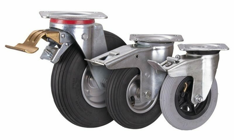 Swivel inflatable wheels with brakes