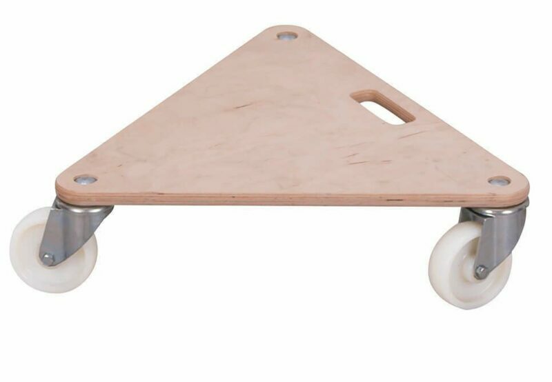 Triangular trolleys for furniture with plastic wheels