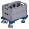 Carts for EURO boxes, with holders for handles and a central brake