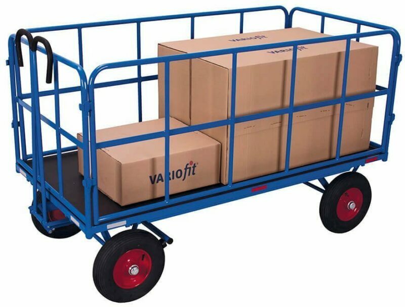 Large carts with a pivoting axle, with 4 walls and inflatable wheels