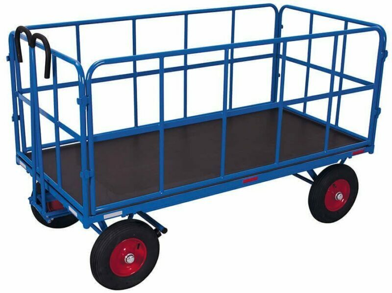 Large carts with a pivoting axle, with 4 walls and inflatable wheels