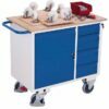 Workshop trolleys with a flat table top, lockable cabinet and 4 drawer unit