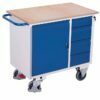Workshop trolleys with a flat table top, lockable cabinet and 4 drawer unit