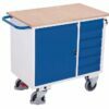 Workshop trolleys with a flat table top, lockable cabinet and 6 drawer unit