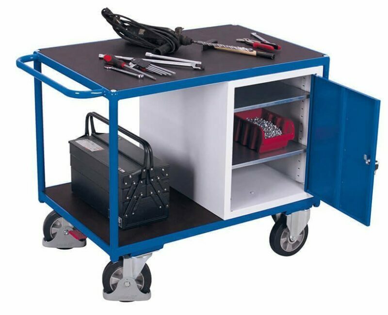 Workshop trolleys with a lockable cabinet