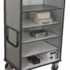 Electrically conductive, closed ESD trolleys with shelves
