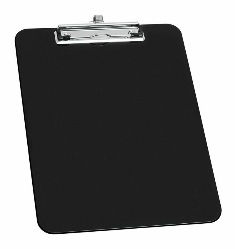 Juodos spalvos A4 plastikinės rašymo lentelės su laikikliu rašikliui