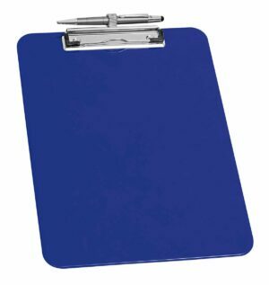 Blue A4 plastic writing boards with pen holder