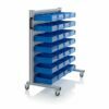 Aluminum trolleys with 28, 40x23,4x9cm format boxes