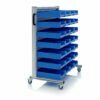 Aluminum trolleys with 28, 50x23,4x9cm format boxes