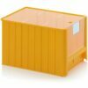 Geltonos (RAL1028) spalvos dėžutės 50x31x30cm su skaidriu dangteliu, etikete