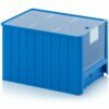 Mėlynos (RAL5015) spalvos dėžutės 50x31x30cm su skaidriu dangteliu, etikete