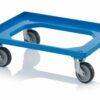 Mėlynas RAL5015 vežimėlis 60x40cm formato dėžėms su 4, pasukamais guminiais ratukais