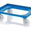 Wózek w kolorze niebieskim RAL5015 do pudełek w formacie 60x40cm z 4 skrętnymi kółkami poliamidowymi