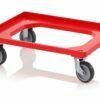 Red RAL3020 trolley for 60x40cm format boxes with 2 fixed, 2 rotating rubber wheels