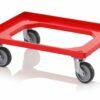 Chariot rouge RAL3020 pour cartons format 60x40cm avec 4 roues rotatives en caoutchouc