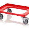 Red RAL3020 trolley for 60x40cm format boxes with 4 swivel rubber wheels, 2 of which have brakes