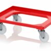 Wózek w kolorze czerwonym RAL3020 na pudełka w formacie 60x40cm z 4 obrotowymi kółkami ze stali nierdzewnej
