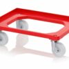 Raudonas RAL3020 vežimėlis 60x40cm formato dėžėms su 4, pasukamais poliamido ratukais